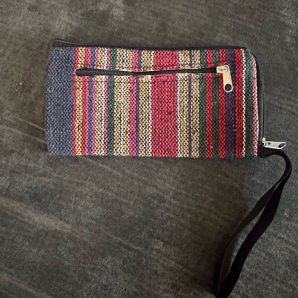 NWOT- Artesanal Striped Multicolor mini Wristlet Clutch -